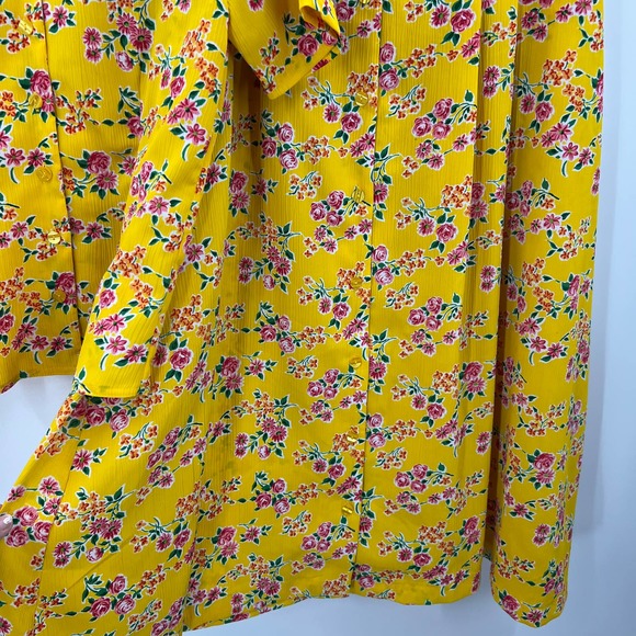 Vintage Bright Yellow Floral Pink Peony Skirt Blouse Button Boho Women's 10 - Picture 2 of 7